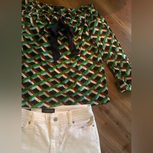 JCrew Cotton Voile Gathered Boat Neck Top &Talbot Boyfriend Wht Jean Shorts
